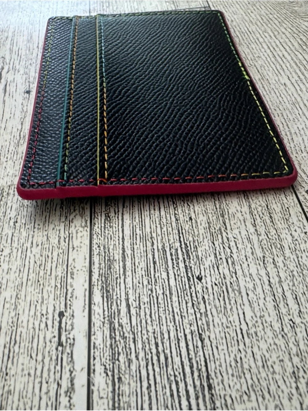 Kurt Geiger Black Leather Card Holder with Multicolor Stitching